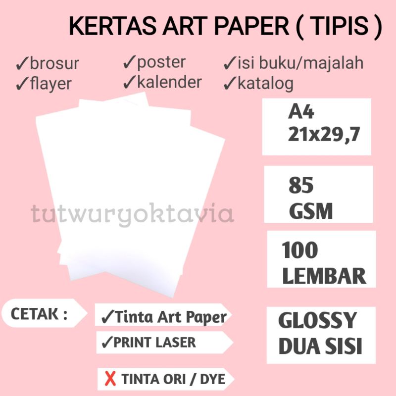 

kertas art paper 85 gsm isi 100 lembar/art paper tipis 85gr