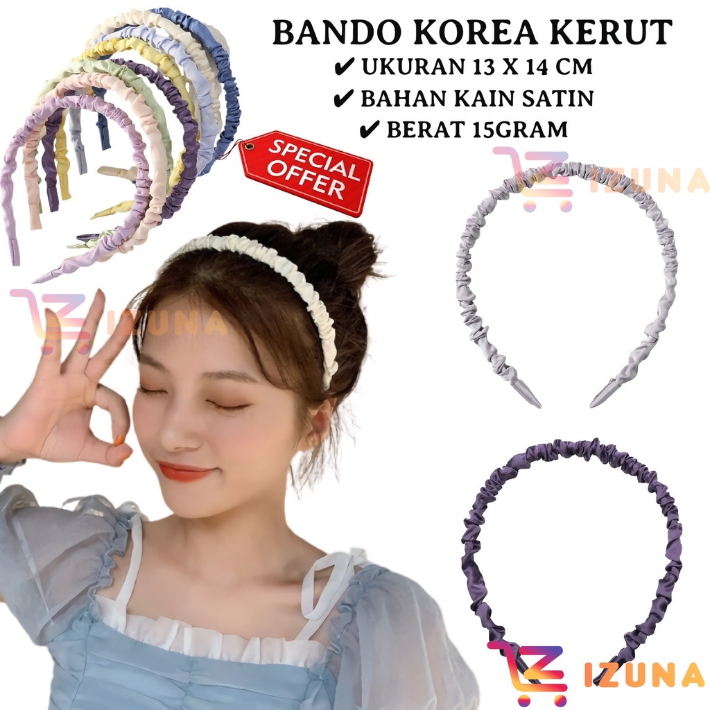 [IZUNA] Bando Kerut Korea Srunchie Headband / Bandana / Bando Korea Aksesoris Rambut / Bandana Scrunchie Satin