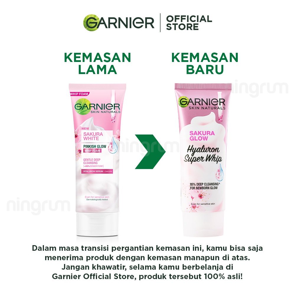 Ningrum - GARNIER Sakura Glow Hyaluron Facial Foam | Sakura Glow Hyaluron Super Whip Foam | 50ml &amp; 100ml | Sabun Wajah Kulit Glowing Cerah Original BPOM Pink - 8304