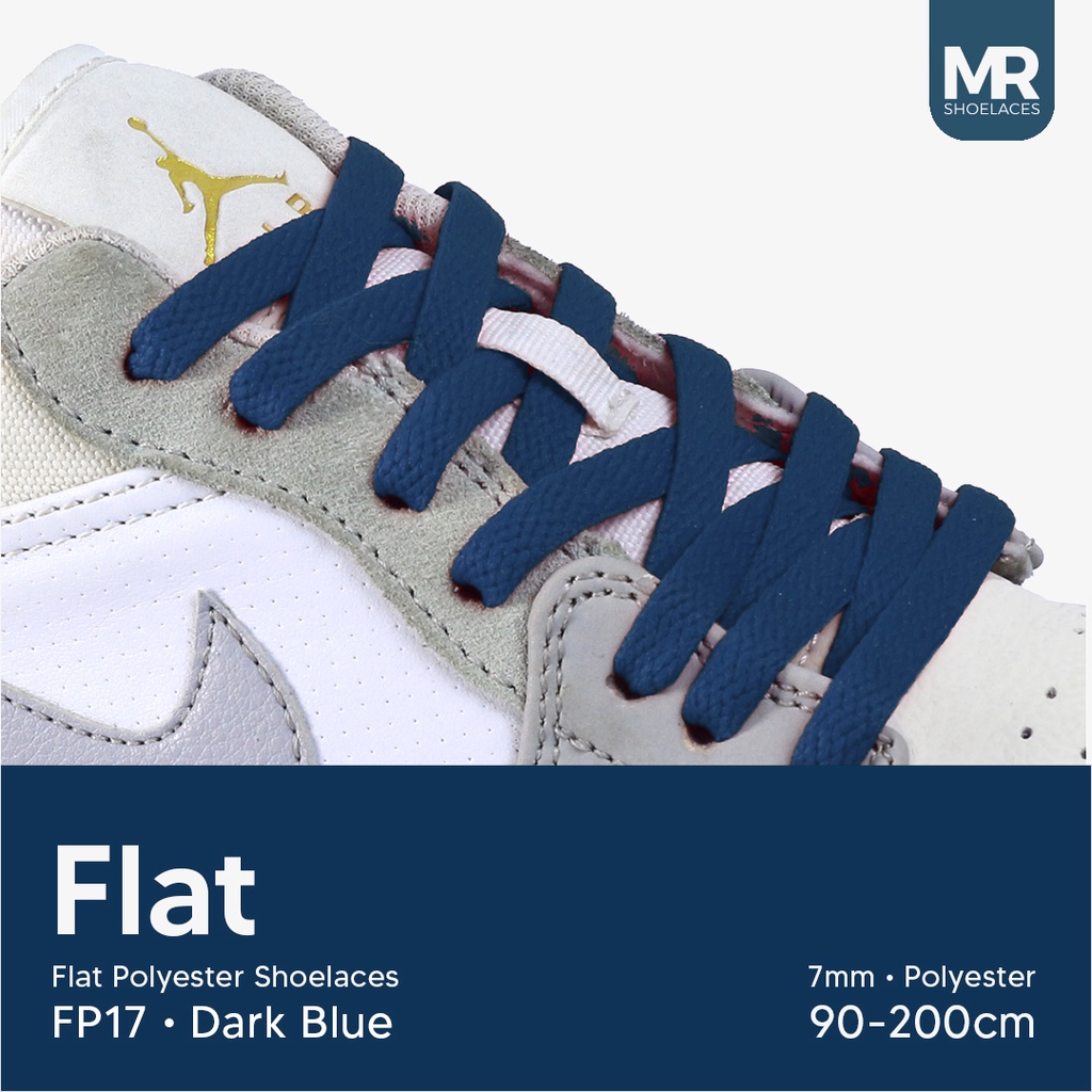 Original MR Shoelaces FP17 Dark Blue Biru Tali Sepatu Pipih Flat 7mm 90cm-200cm Polyester Premium Shoelaces