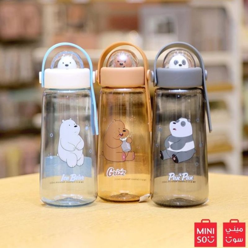 MINISO WE BARE BEARS COLLECTION PLASTIC COOL WATER BOTTLE WITH DECORATION / BOTOL MINUM WBB