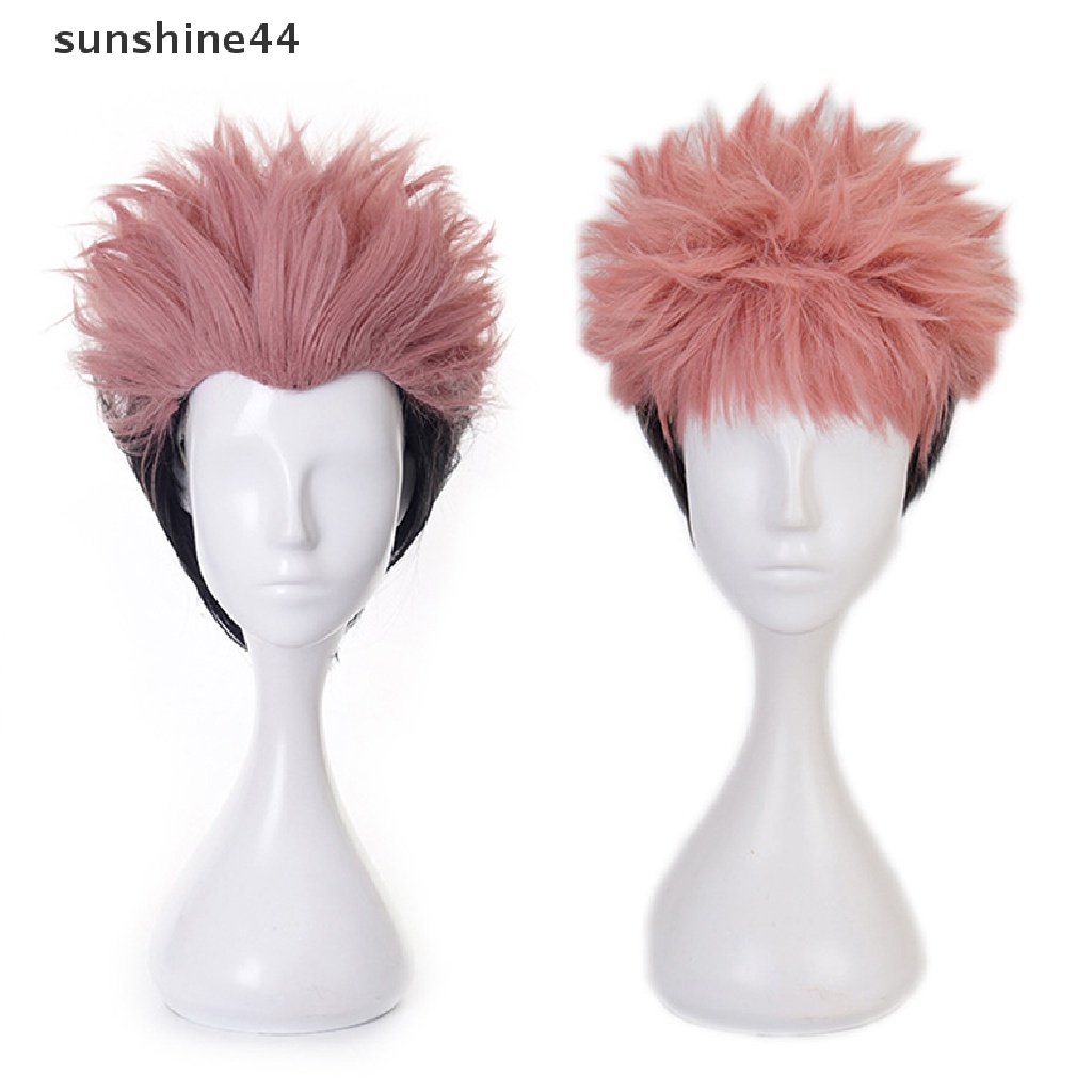 Sunshine Anime Jujutsu Kaisen Cosplay Yuji Itadori Wig Pink Hitam Pendek Tahan Panas Serat Rambut Wig Pesta Wig Cosplay Wig.