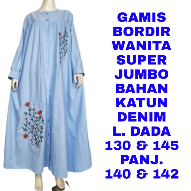 WK GAMIS BORDIR WANITA SUPER JUMBO LD 145 DRESS MAXI BAJU MUSLIM LENGAN PANJANG