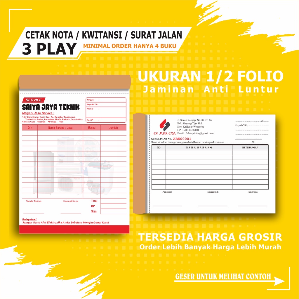 

Nota custom kwitansi surat jalan 3 play 1/2 folio invoice nota penjualan
