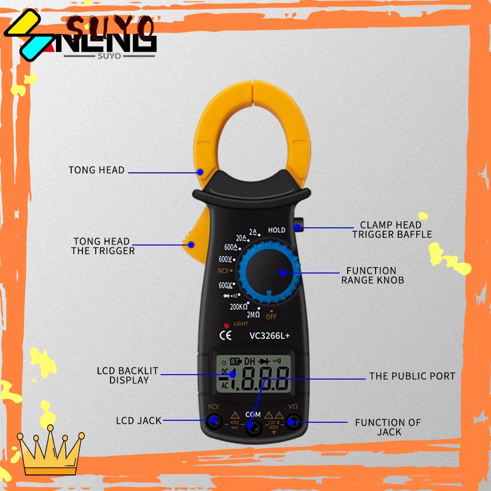 Suyo Digital Clamp Meter Presisi Tinggi True RMS DC/AC Tester Arus Listrik