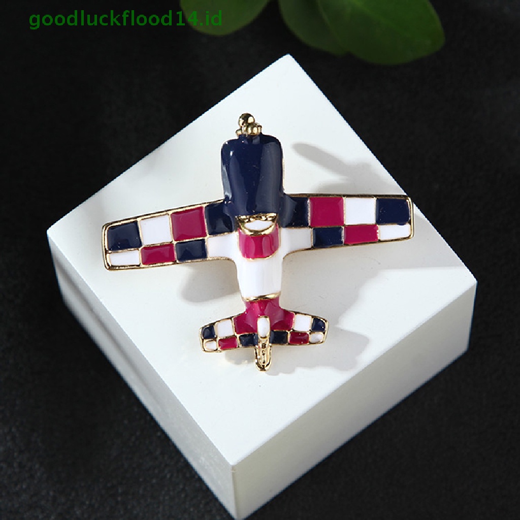 [GOOGFOUR] Bros Merah Biru Untuk Wanita Kostum Lencana Bahan Alloy Pesawat Brooch Pin Aksesoris [TOP]