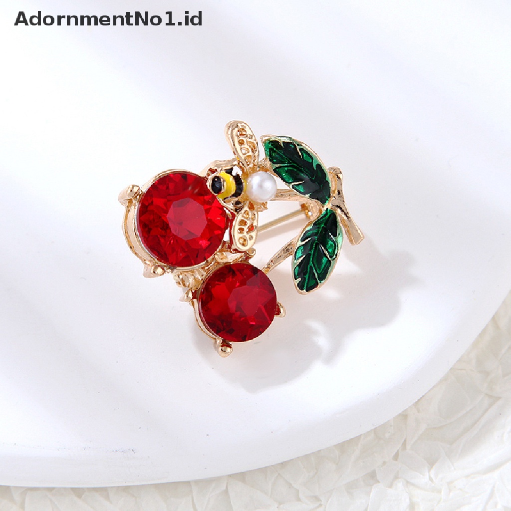 [AdornmentNo1] Bros Cherry Kristal Merah Untuk Wanita Enamel Klasik Buah Pernikahan Kasual Kantor Bros Pin Hadiah Perhiasan Gift [ID]