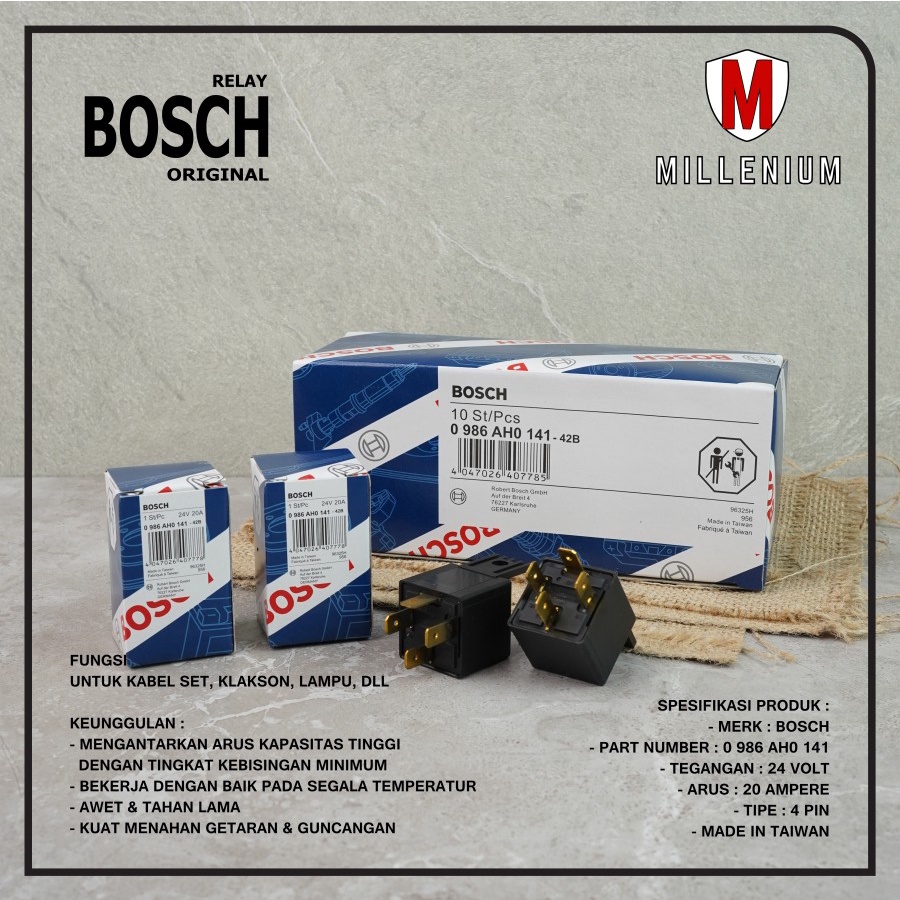 Relay BOSCH Kaki 4 Pin 24V 20 Ampere Mobil Motor Original