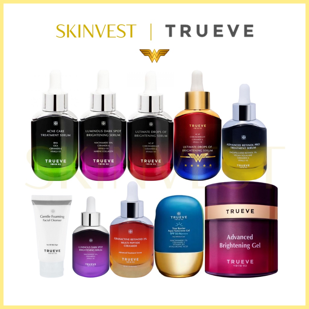 TRUEVE Gentle Facial Cleanser Serum Gel True Barrier Sunscreen Acne Care Treatment Luminous Dark Spo
