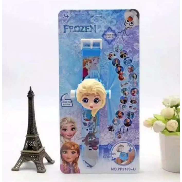 Proyektor Frozen Jam Tangan Anak Perempuan Proyektor 24 Gambar Jam Tangan Fashion Anak-Anak