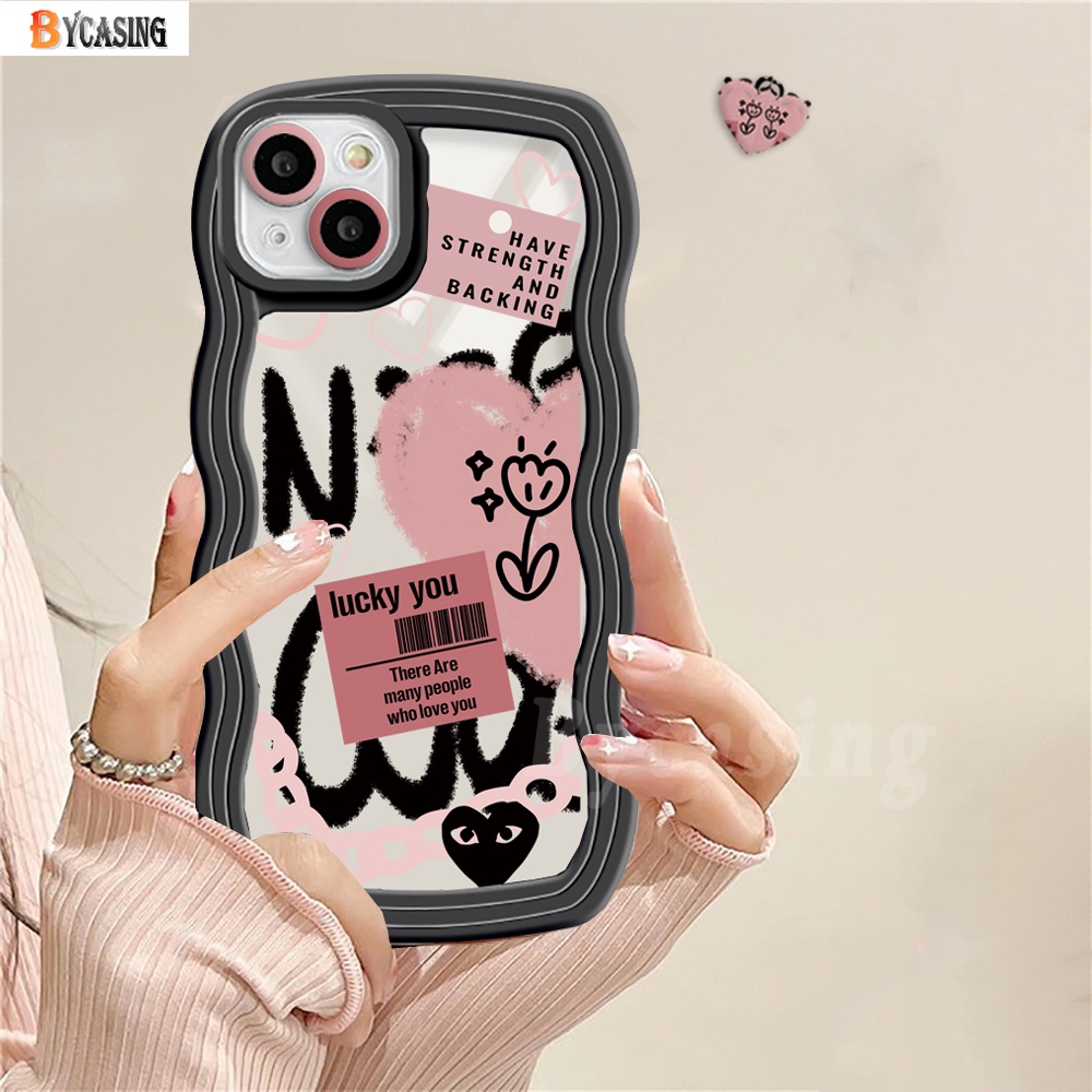 IPHONE Casing Bening Fashion Kompatibel Untuk Iphone11 14 12 13 Pro MAX iPhone7 8plus 6s Plus XR 14Plus XS MAX SE 2020 Grafiti Lucu Cinta Hati Bunga Gelombang Lembut Bingkai Ponsel Case Cover BY