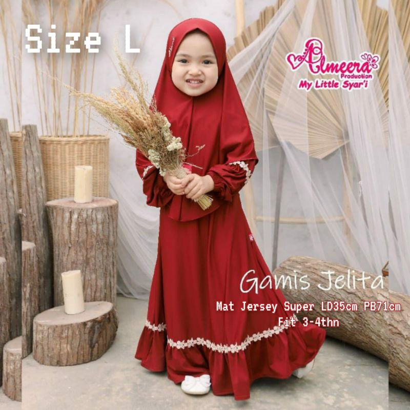 Gamis jelita renda gamis anak syari plus hijab jersey premium