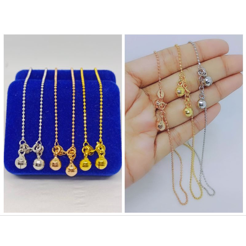 gelang kaki rantai biji lada polos+2bel/perak 925 asli silver lapis emas/perhiasan fashion wanita te