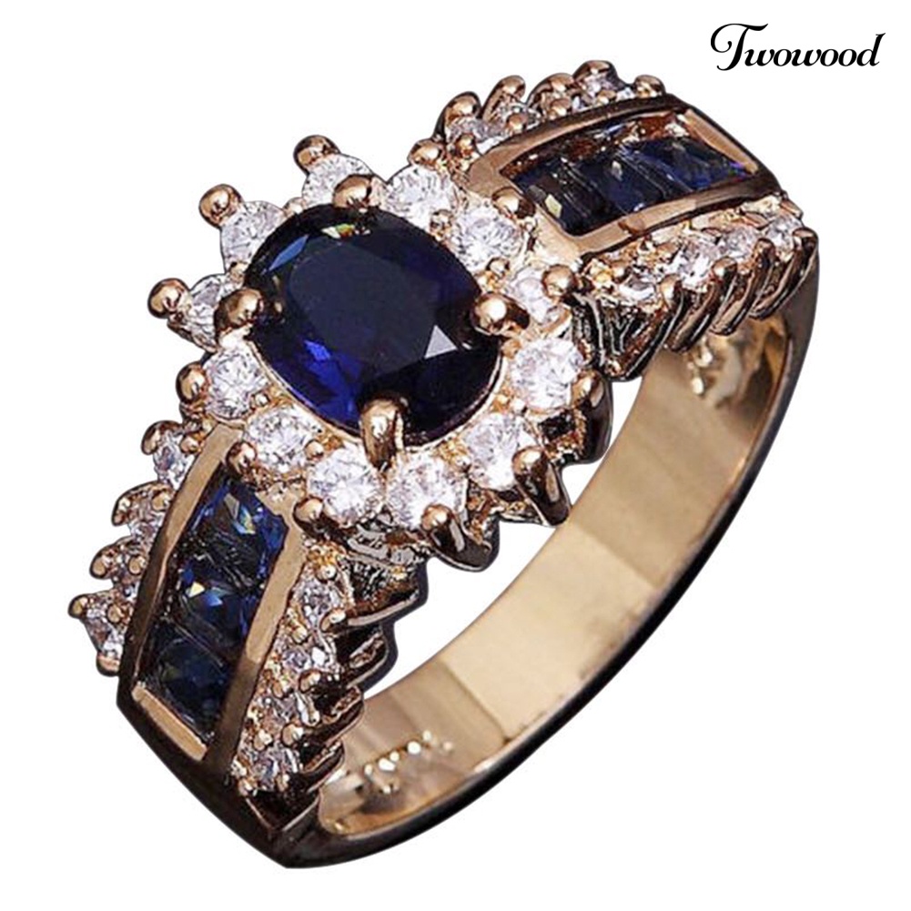 Twowood Wanita Vintage Cubic Zirconia Bertatahkan Band Jari Cincin Hadiah Perhiasan Pesta Pernikahan