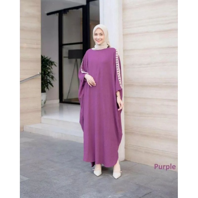 Trend &amp; Modren Fashion Karina Kaftan Baju Wanita Masa Kini Terbaru Baju Lebaran 2023 Aplikasi Renda Warna Hitam Navy Purple Mint