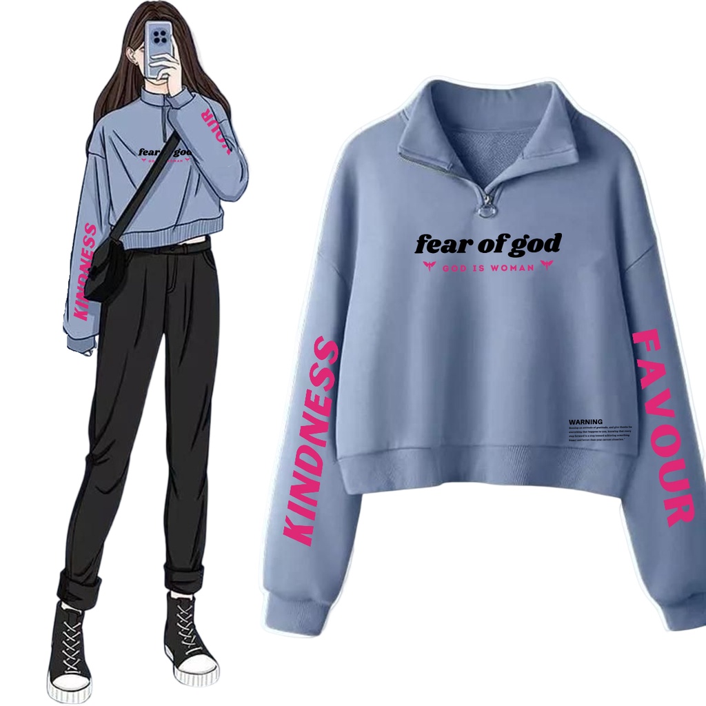 Sweater Crop Zipper Fear Of God crewneck wanita terbaru