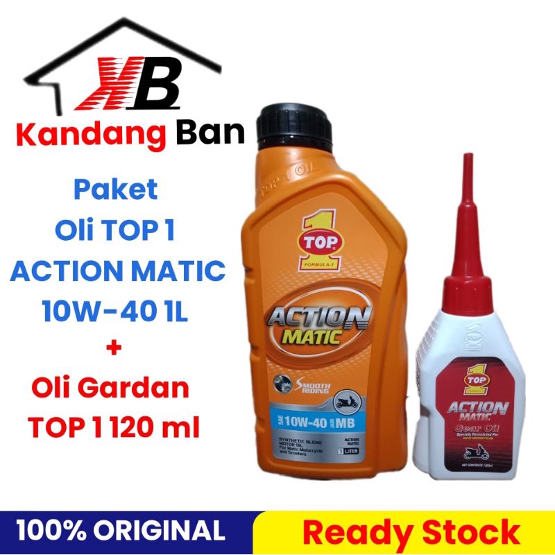 PAKET OLI TOP 1 ACTION MATIC 10W-40 1 L + OLI GARDAN TOP 1 120 ML , PRODUK DI JAMIN ASLI