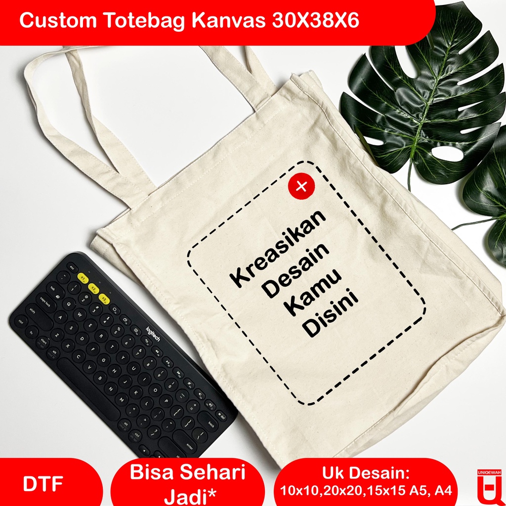 Sablon Totebag / Custom Totebag Kanvas Premium Sehari Jadi + Tebal dalam (Full Color)