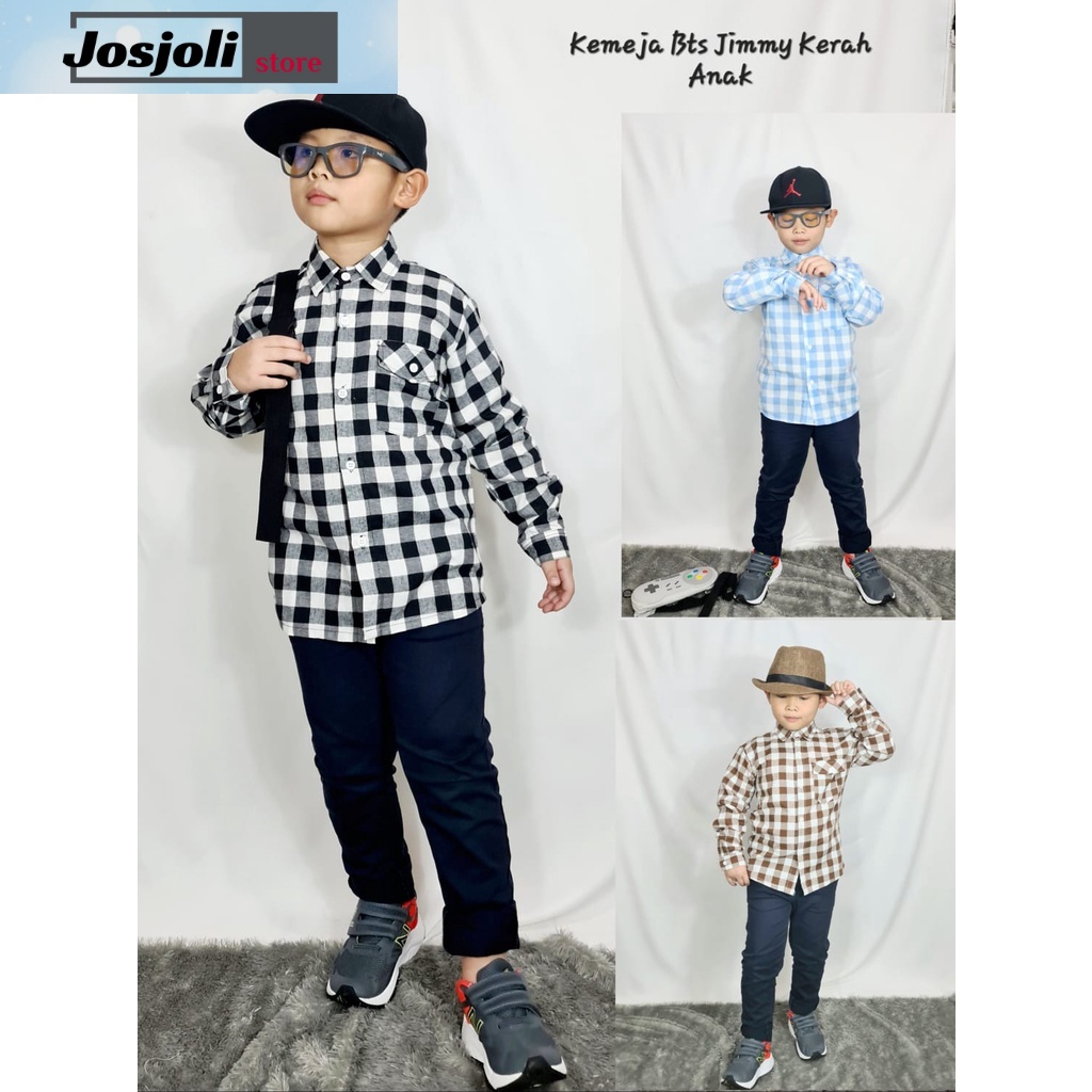 JOSJOLI_STORE/Kemeja Kotak Anak/Kerah KEMEJA Kotak Anak BTS Lengan Panjang/Fashion Anak
