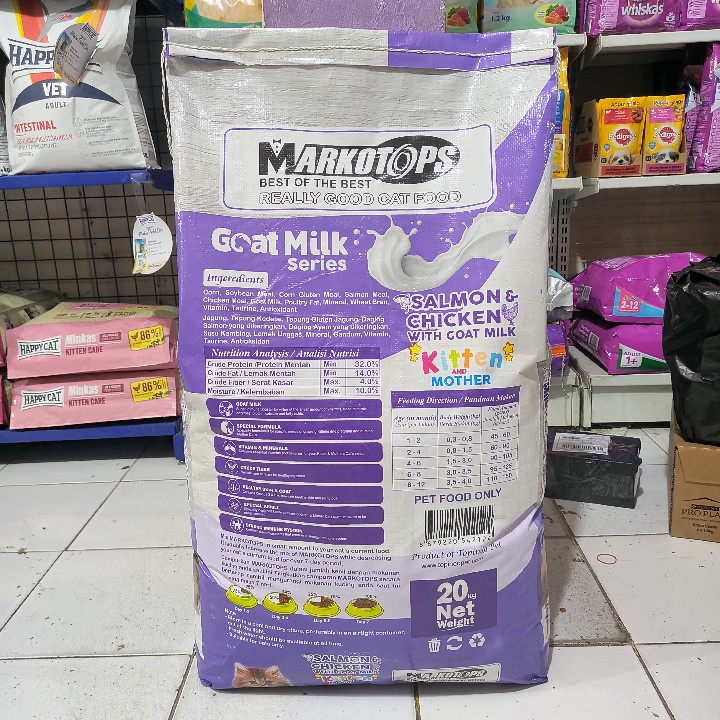 EXPEDISI Makanan Kucing Markotops Kitten &amp; Mother Salmon Chicken With Goat Milk Kemasan 20KG