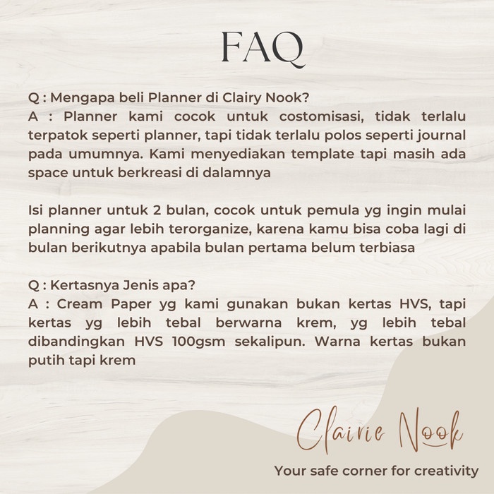 

Clairie Nook Planner / Jurnal / Monthly Journal / Diary Planner