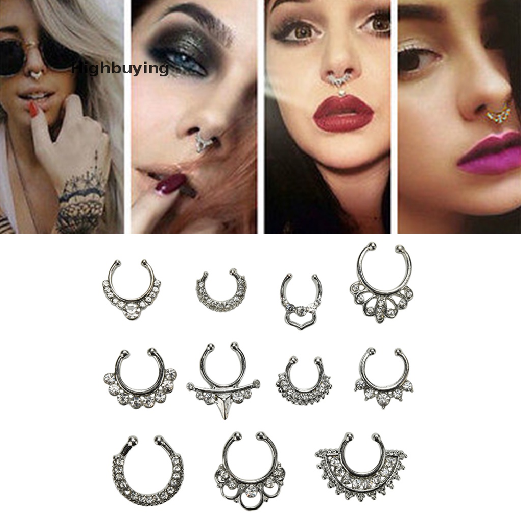 Hbid Ch Fake Septum Clicker Crystal Nose Ring Non Gantungan Clip On Perhiasan Glory