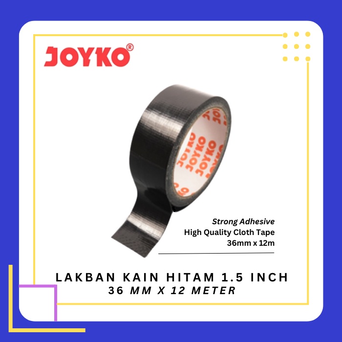 

JOYKO Cloth Tape 1.5 Inch Lakban Kain Hitam 36 mm x 12 meter Orange Core