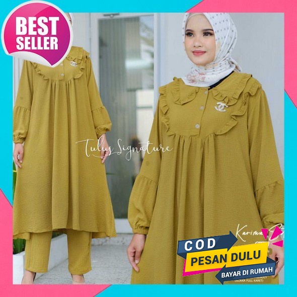 Set Long Tunik / Set Tunik Kombinasi / Setcel Tunik Crinkle / Setelan Celana Wanita / Oneset Crinkle