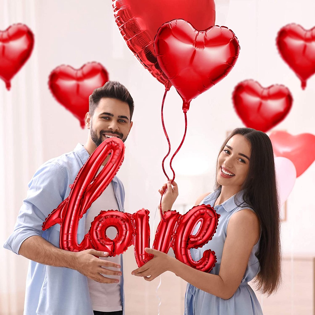 Hot Sale/1Set Red Love Letter Foil Balloon Pernikahan Romantis Valentine Day Heart Balloon Valentines Day Heart Balloons Dekorasi Kamar Balon Aksesoris