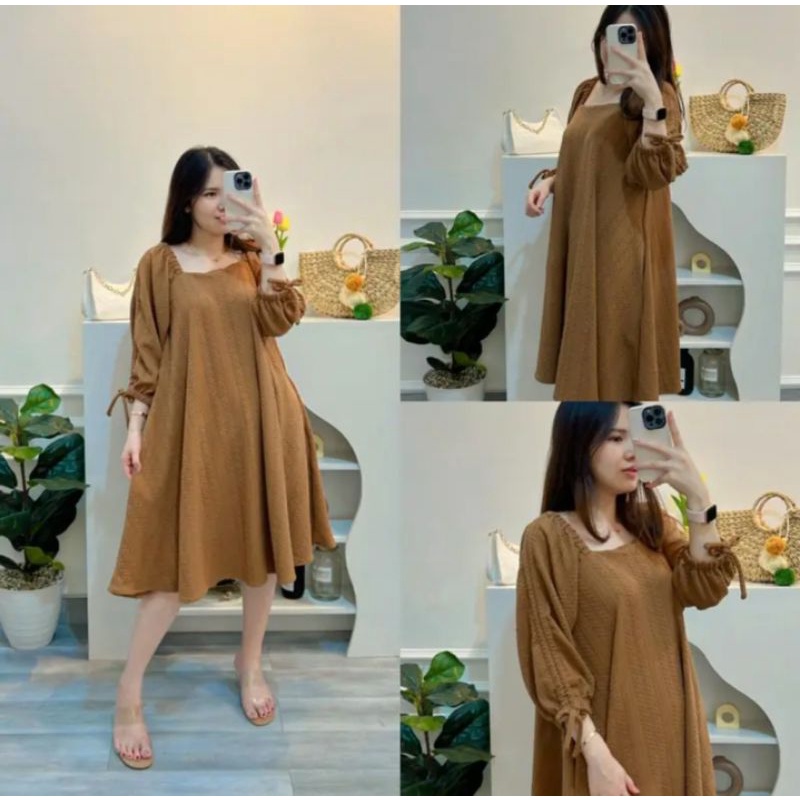 Milia Daily Dress Lengan Pendek Serut Crinkle Airflow Premium Atasan Wanita Kekinian Korean Style