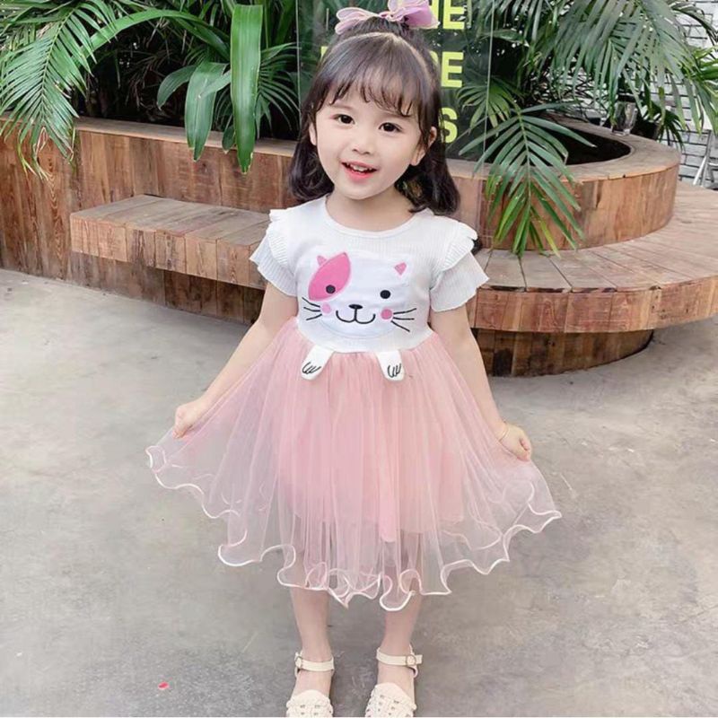 [0-5th] DRESS TUTU ANAK GAUN PESTA DRESS TILE ANAK IMUT MOTIF CAT KUCING DRESS TUTU ANAK IMPORT PREMIUM