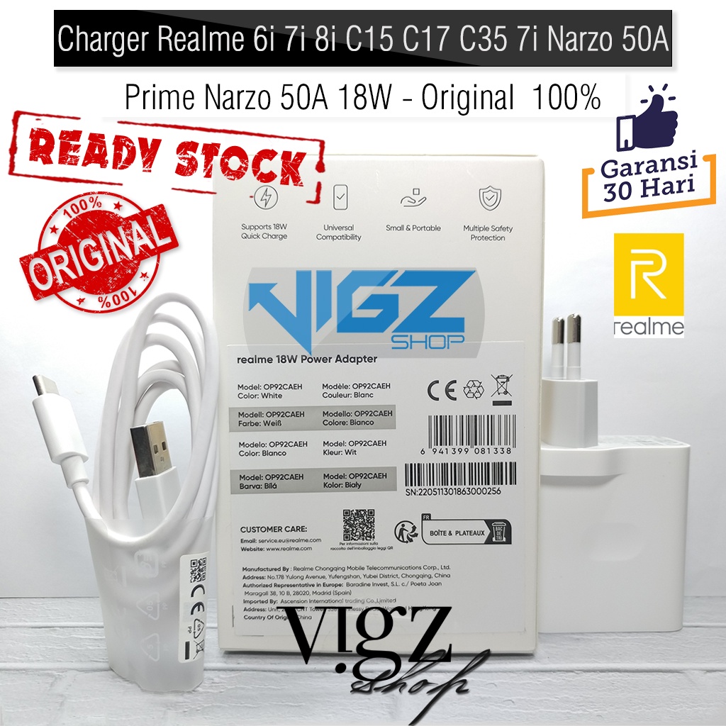 Charger Realme C35 7i 6i 7i 8i Narzo 50A Prime Narzo 50A 18W USB Type C Fast Charging Original