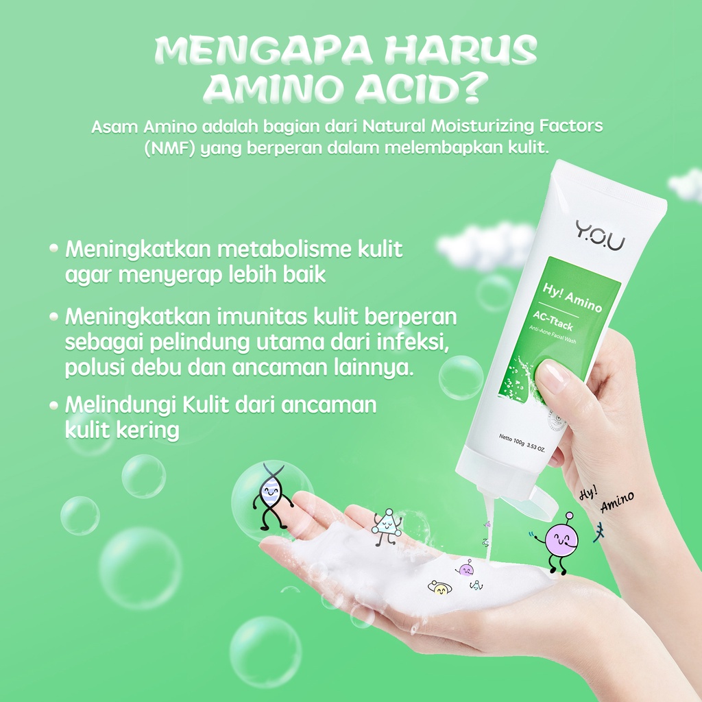 12 PCS YOU Facial Wash Hy! Amino Anti Acne Sabun Cuci Muka Acnes Creamy Wash