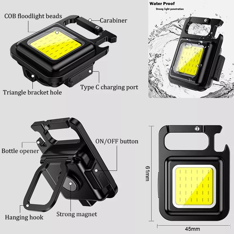 NA - Senter Mini COB LED Recharge Carabiner Keychain Led Magnetic COB