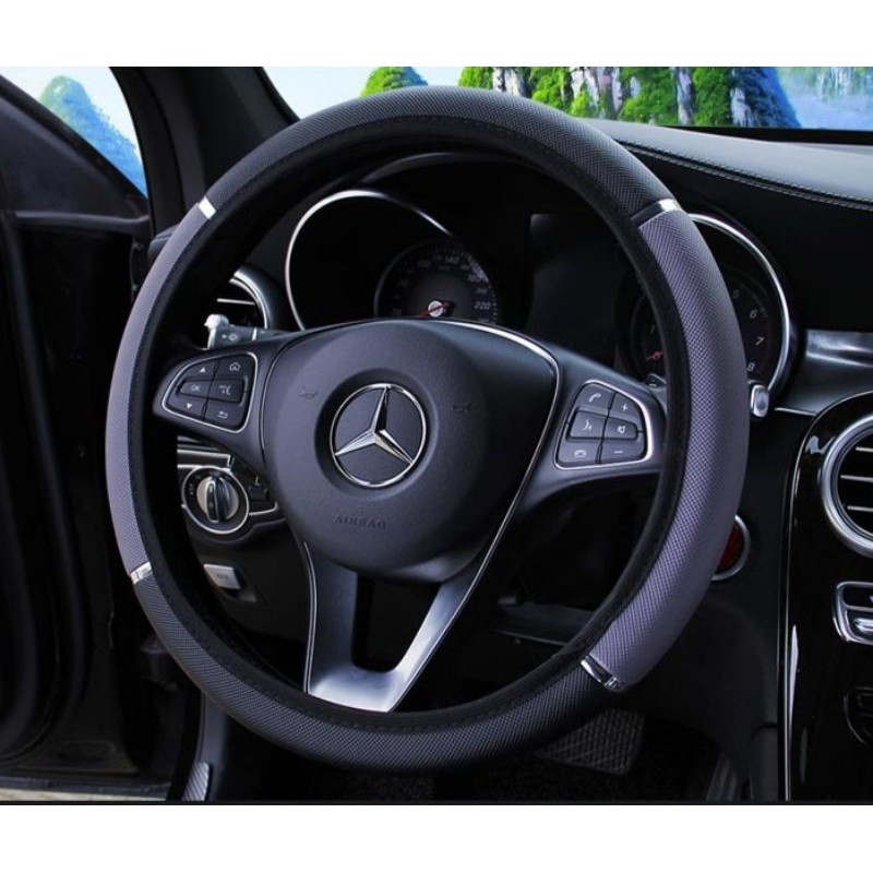 Universal 36-38cm Penutup Setir Mobil PU Microfiber Bernapas Anti-slip Hitam Kulit Car Steering Wheel Cover