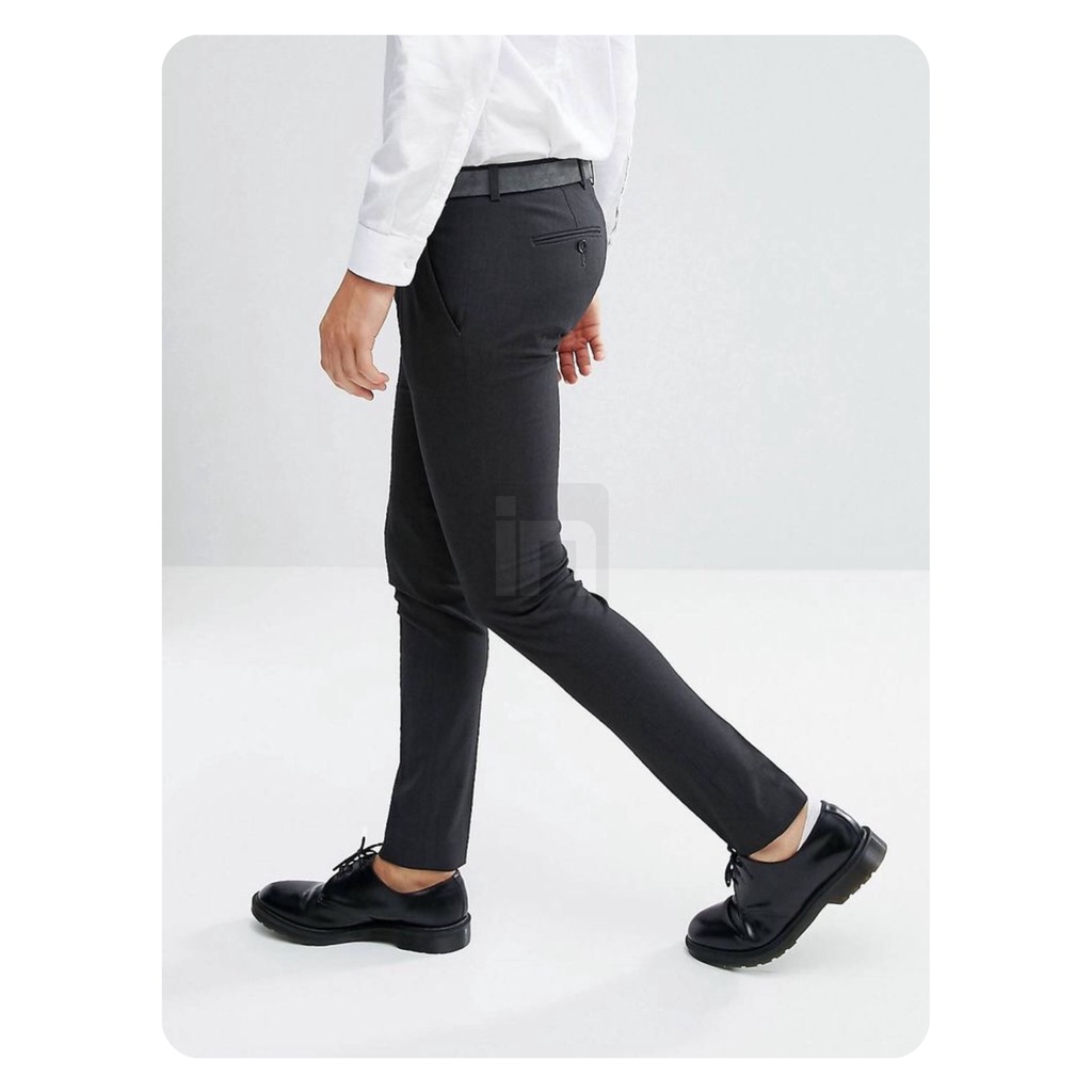 indogroups -Abu Tua- Celana Bahan Formal Pria Slimfit ( Trousers Kain Dasar Kerja Kantor )