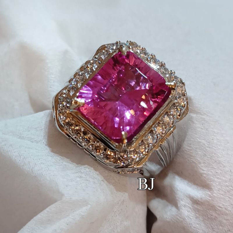 CINCIN BATU PERMATA PINK TOPAS CUTTING COUTOM
