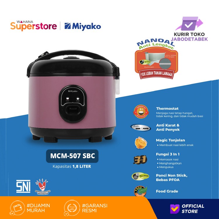 MIYAKO Magic Com 1,8 Liter Anti Lengket MCM 507 SBC - Garansi 1 Tahun