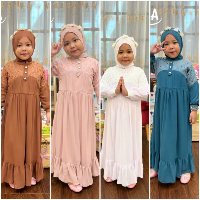 Narita Dress set pasmina// gamis anak by nomiya