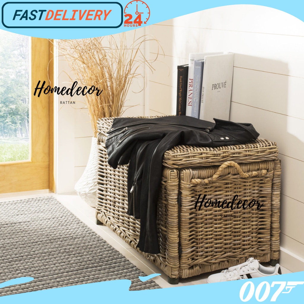Box Peti Meja Rotan Wicker Storage Trunk Natural Ukuran Besar