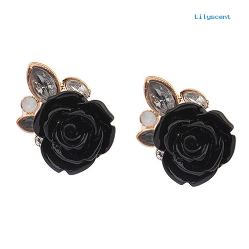 [LS] Wanita Retro Elegan Bunga Mawar Berlian Imitasi Hias Telinga Studs Earrings Hadiah