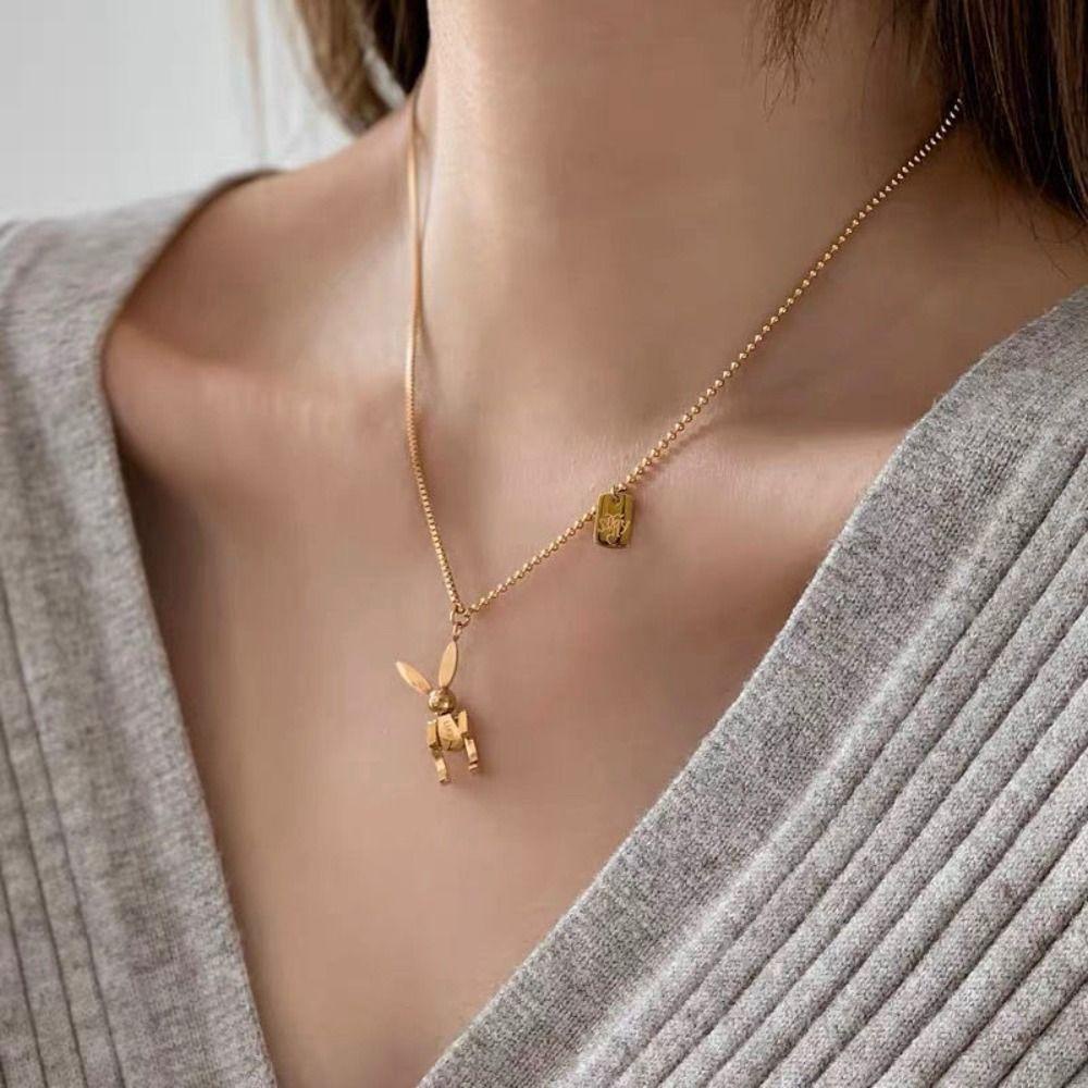 Kalung Liontin Kelinci Agustina Fashion Aksesoris Perhiasan Sederhana Gadis Hadiah Temperamen Rantai Klavikula Baja Titanium