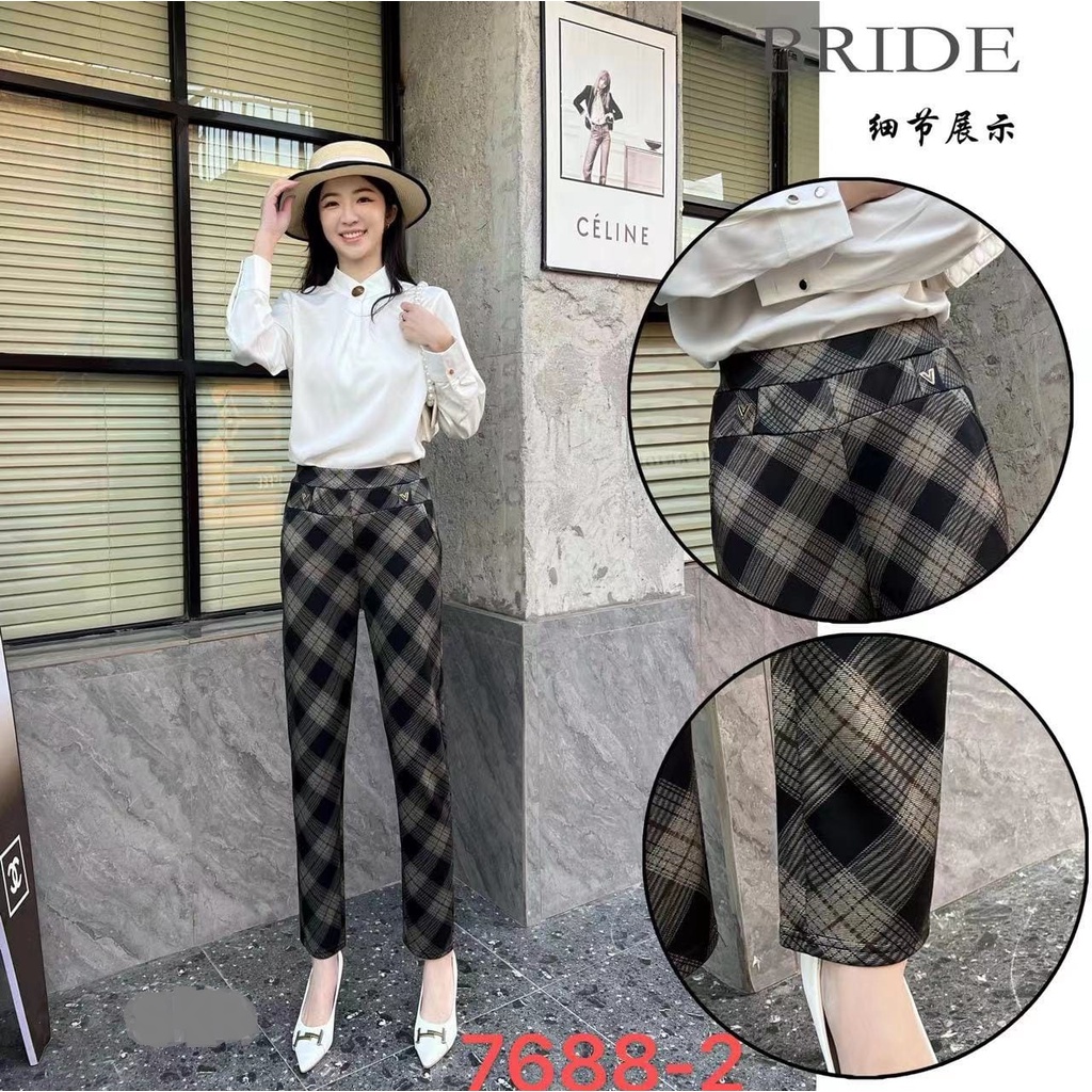 CELANA KOTAK KOTAK PANJANG WANITA IMPORT / BAGGY PANTS / CELANA PANJANG HIGHWAIST