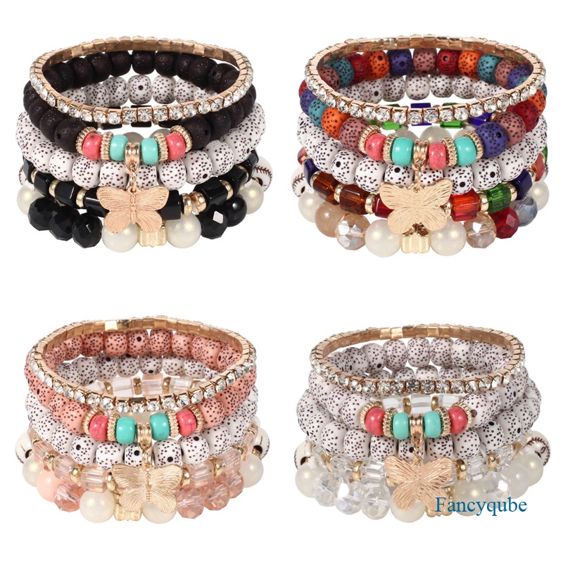 4pcs/set Boho Jantung Gelang Manik-Manik Resin Batu Kristal Perhiasan Eropa Kecantikan Fashion Bracelet Jewelry