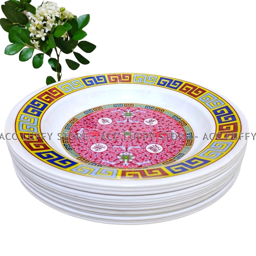 Satu Lusin/ 12 Pcs Piring Melamin Motif Batik - Piring Makan Melamin - Piring Melamin 23 cm - Piring
