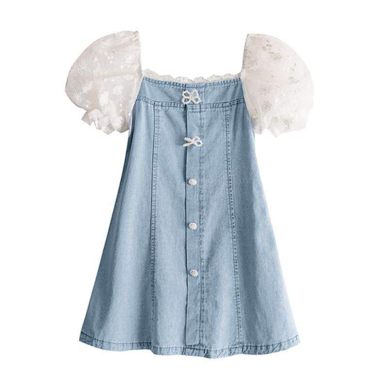 Dress Anak Perempuan Soft Jeans Ribbon Flower