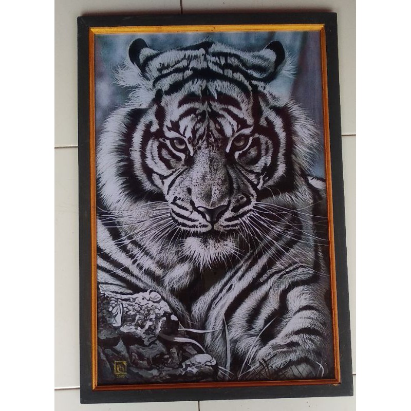 Lukisann Macan Putih Print Cetak Bingkai 45x65