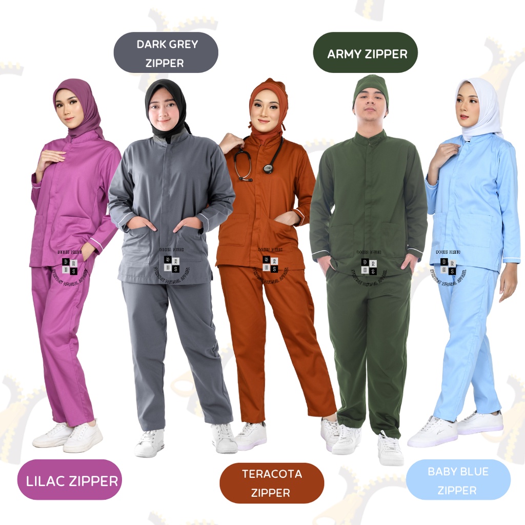 Baju OK ZIPPER / Baju Jaga / Scrub Medis ZIPPER Lengan Panjang DOCHS MEDIC