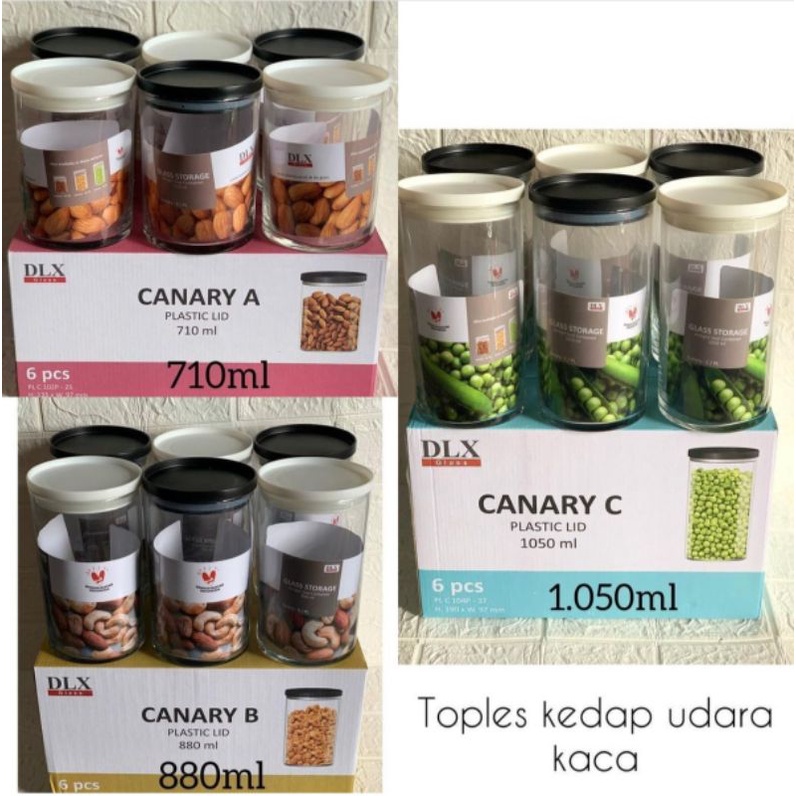 DLX - TOPLES KACA CANARY SET 6PCS TUTUP PLASTIK