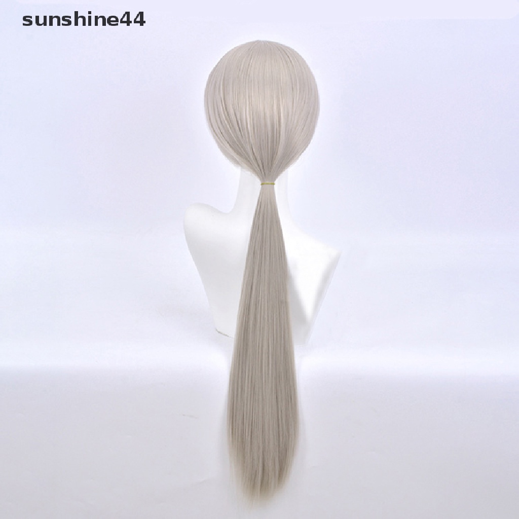 Sunshine Quanxi Wig Panjang Silver Grey Rambut Palsu Anime Rantai Man Cosplay Hair Wig Cosplay Sintetis 80cm.